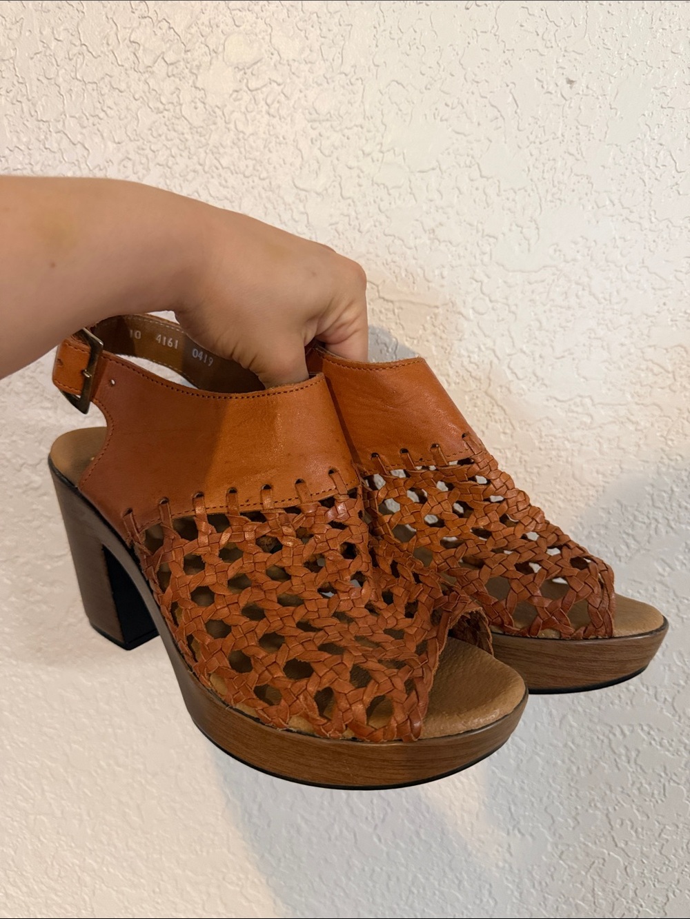 Woven Slingback Platform Heels in Tan